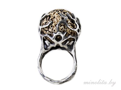 еребряное кольцо женское с чернением, вставка натуральный камень.