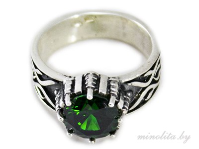 Серебряное кольцо женское с чернением, вставка камень зеленого цвета