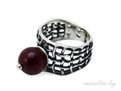 Серебряное кольцо с кораллом женское купить в Минске в ювелирном магазине Минолита