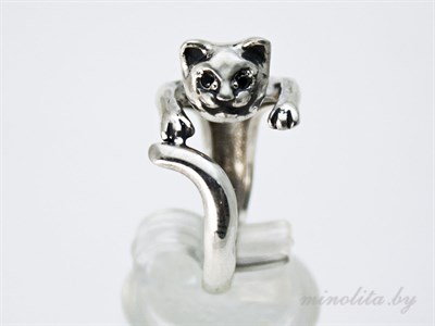 Кольцо из серебра 925 пробы с чернением в виде кошки