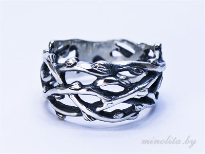 Серебряное кольцо женское с чернением, плетение.