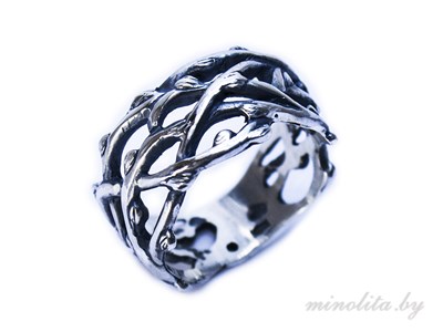 Серебряное кольцо женское с чернением, плетение.