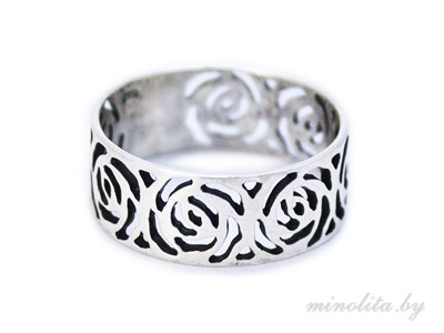 Серебряное простое кольцо с розами