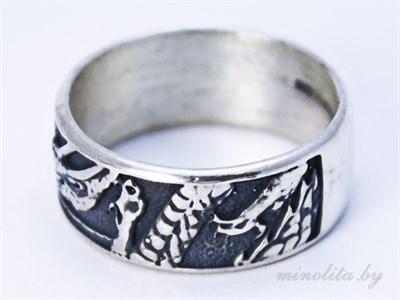 Серебряное кольцо простое с драконом