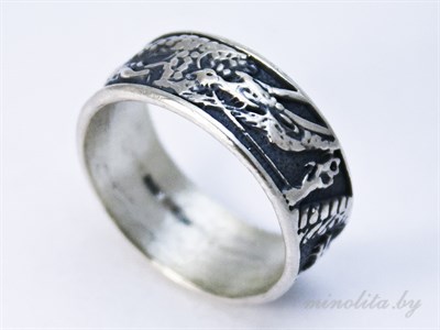 Серебряное кольцо простое с драконом