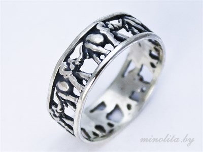 Серебряное кольцо с изображением слонов