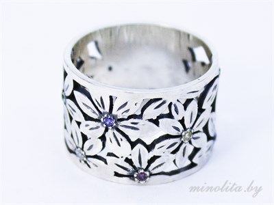 Женское кольцо широкое из серебра