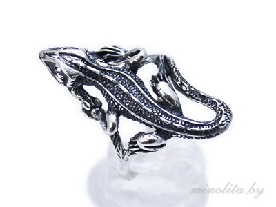 серебряное кольцо ящерица