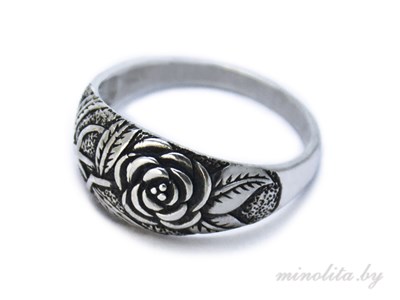 Серебряное кольцо с цветком розой