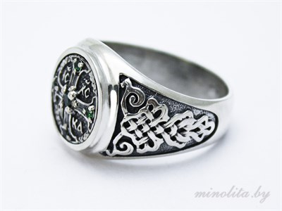Серебряное кольцо печатка с крестом
