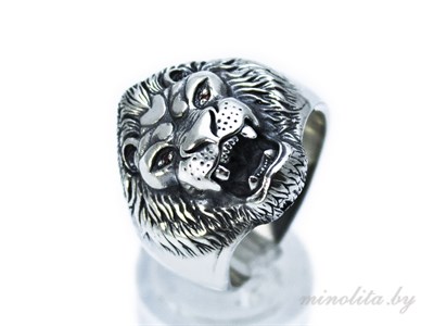 Серебряное кольцо лев