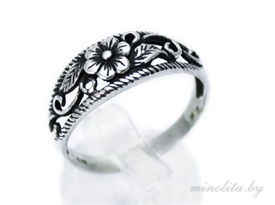 Серебряное кольцо простое с цветком