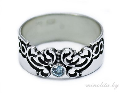 Серебряное ажурное кольцо с голубым камнем