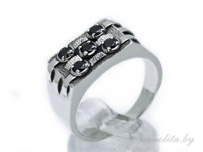 Серебряное кольцо печатка с камнями
