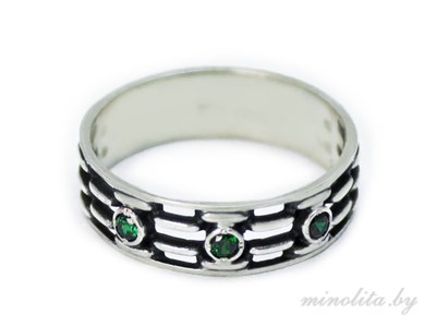 кольцо женское с зелеными цирконами