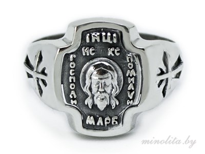 Серебряное кольцо печатка с ликом Христа