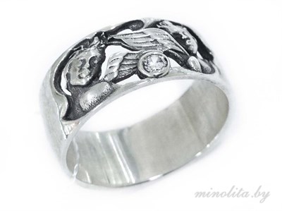 Серебряное кольцо с ангелами 